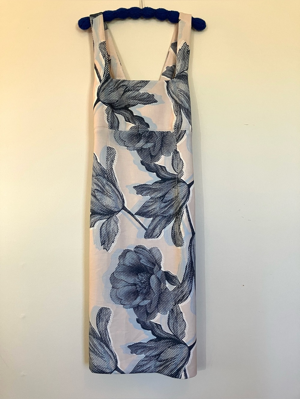 Donna Karan Blush Midi Dress with Navy Floral Print